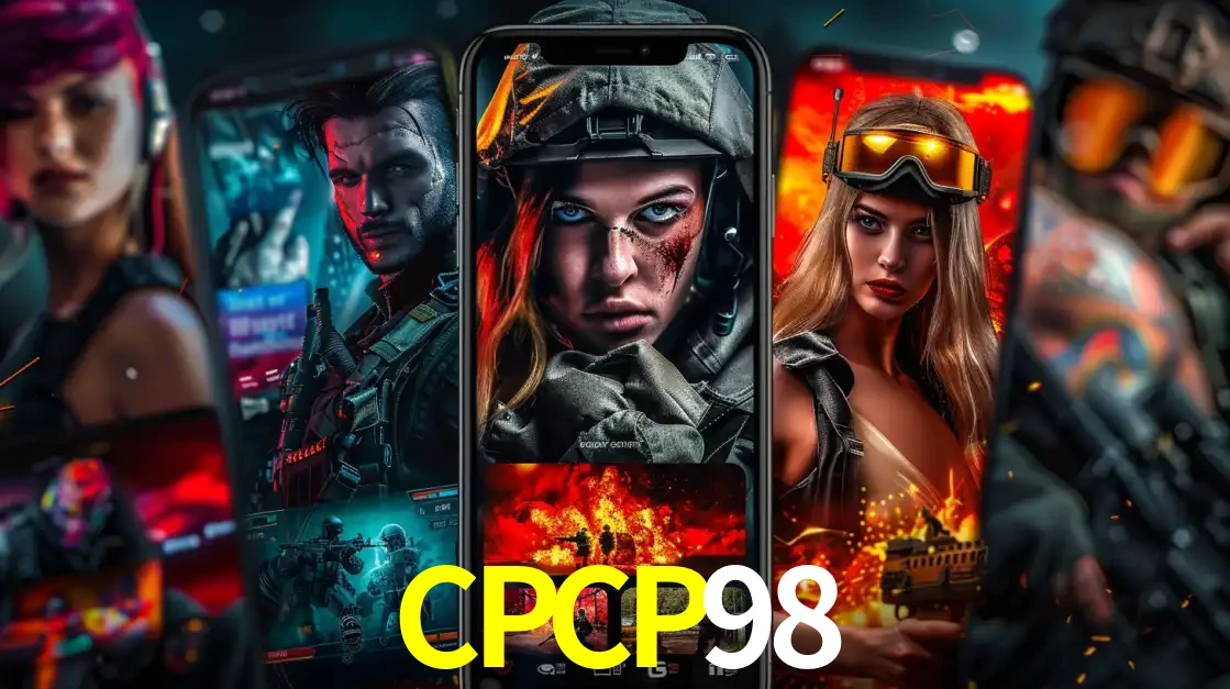 Montagem de telas de celular mostrando diversos personagens, masculinos e femininos, de um jogo de tiro, ilustrando a diversidade de equipes de e-sports para apostar no CPCP98.