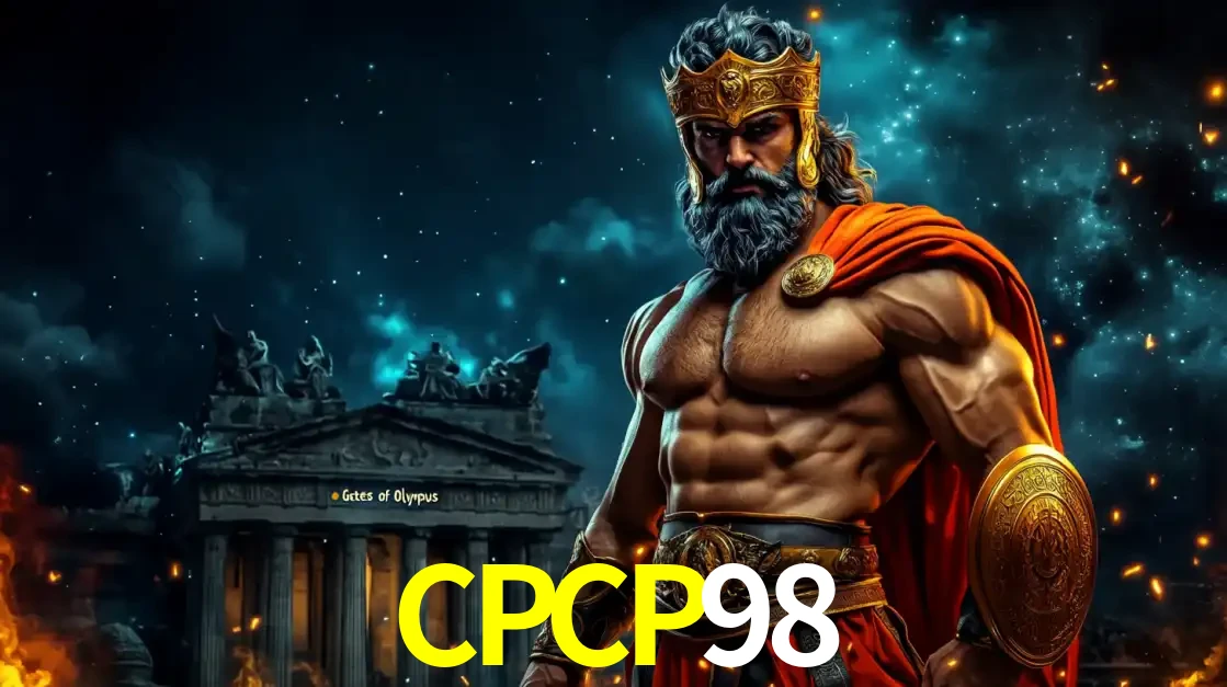 O poderoso Zeus do jogo de slot Gates of Olympus em frente ao seu templo, pronto para lançar multiplicadores divinos e prêmios épicos no cassino online CPCP98.