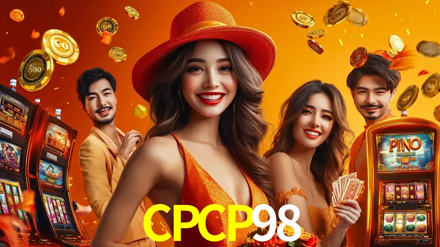 Grupo de amigos asiáticos sorrindo e se divertindo com máquinas de caça-níqueis em um ambiente festivo, celebrando suas vitórias nos jogos de cassino do CPCP98.