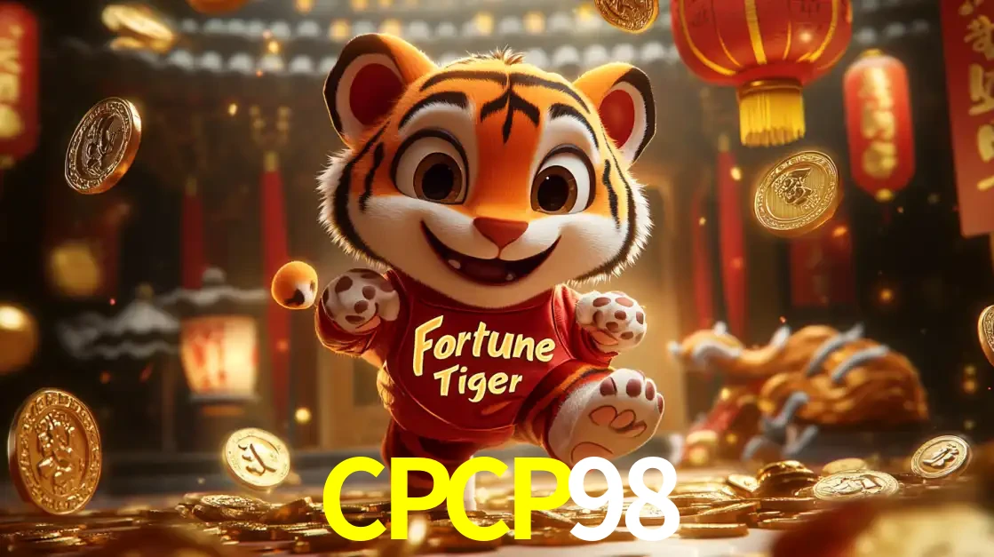 O alegre personagem do Fortune Tiger correndo sobre um caminho de moedas de ouro, simbolizando os grandes prêmios e a diversão do popular jogo de slot do CPCP98.