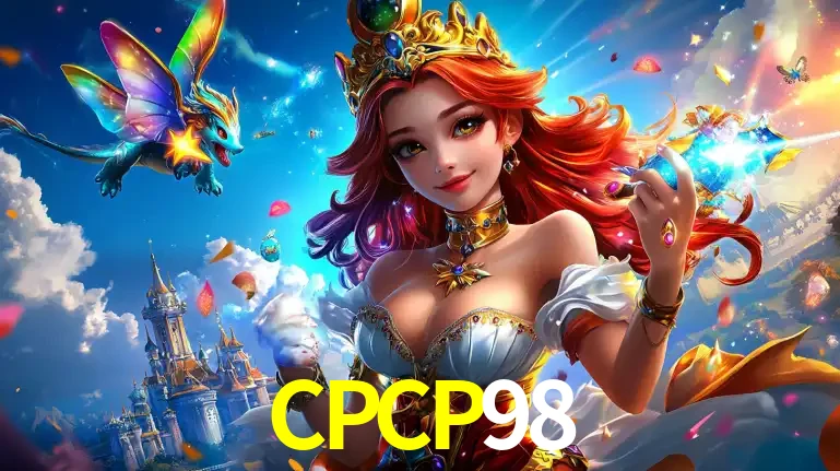 A princesa de um reino de fantasia mágico, com seu pequeno dragão, apresentando um mundo de prêmios encantados nos jogos de caça-níqueis do cassino CPCP98.